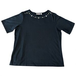 Quacker Factory‎ by Jeanne Bice Womens Sz-XL Black Short Sleeve Embellished Top